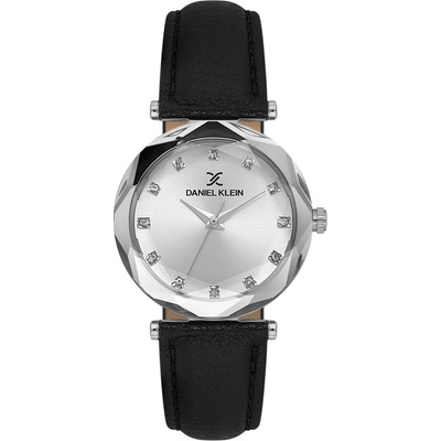 Daniel Klein DK. 6.14188-1 - дамски часовник, кварцов, 30 mm, сребрист, кристали, черна кожа