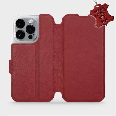 Kožené flip pouzdro Mobiwear - Apple iPhone 14 Pro - Tmavě červené (Kožené knížkové pouzdro, obal, kryt na mobil Apple iPhone 14 Pro, Tmavě červené, materiál Genuine Leather, ochrana 360°, stojánek, s