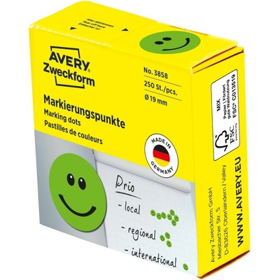 Avery Zweckform 3858 Samolepící pozitivní smajlík 19 mm 250 ks zelená