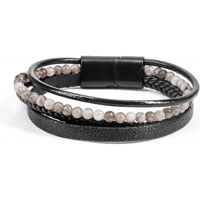 Base Мъжки комплект гривни от естествена кожа и декоративни мъниста - Черен 20230901020 (404513_Черно)