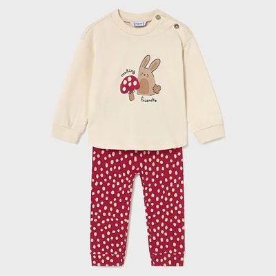 Mayoral Комплект клин oversize в червен цвят и бежова блуза зайче за бебе момиче Mayoral