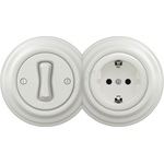 Kliklap - Ретро еднополюсен ключ №1 и SCHUKO гнездо 230V с бяла керамична рамка (KA0008E)