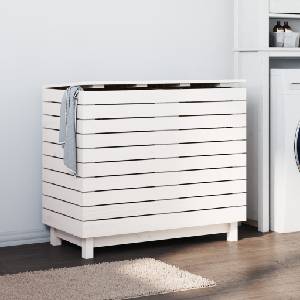 vidaXL Кош за пране, бял, 88, 5x44x76 см, борово дърво масив (832324)