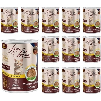 HERMOS How Meow Jelly Adult Cat Food with Chicken - Пълоценна храна за пораснали котки, консерва с пиле в желе 400 гр х 12 броя в стек, Турция