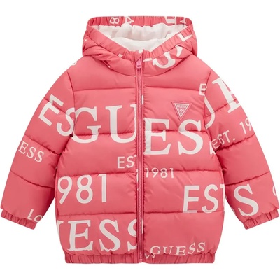 GUESS Oversize яке за мини момиче в розово с бели надписи Guess