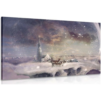 Obraz jelen v zasněžené vesničce - 120x80