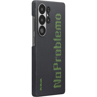 Кевларен кейс с MagSafe за Samsung Galaxy S25 Ultra - Pitaka Tactile Woven Luminous Aramid Fiber Case (черен-зелен) (AS2501UNOP)