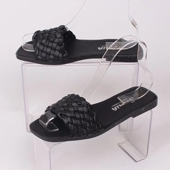 Черни дамски чехли от еко кожа