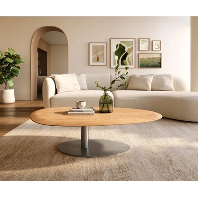 Delife Edge oválný 140x75 cm dub přírodní kulatá hrana Sarity nerezová ocel broušená – Zbozi.Blesk.cz
