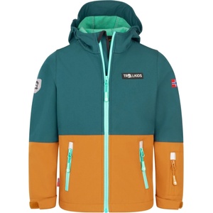 TROLLKIDS Детско софтшел яке Trollkids Kid's Skjorta Jacket Softshell jacket - Midnight Forest / Caramel / Aquamarine Green - размер 164 (EU) (703-6162-0520)