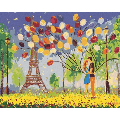 zuty Pár s balónky v Paříži 40 x 50 cm vypnuté plátno na rám 8596530055938
