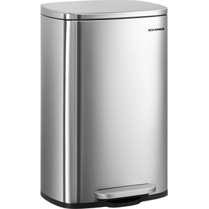 SONGMICS kitchen rubbish bin, 50 liters, waste bin, pedal bin, with lid, soft close, foot pedal, steel, inner bin, silver LTB050E01 (LTB050E01)