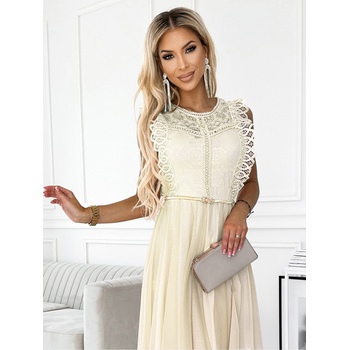 Numoco Рокля с дантела и златен колан - бежова Numoco GRETA numoco | Bezhov | ЖЕНИ | ONE SIZE