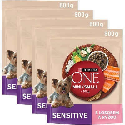 Purina One Mini/Small Sensitive s lososom a ryžou 4 x 0,8 kg