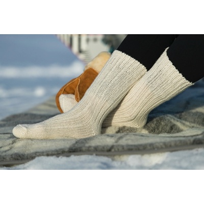 Wooline Vlnené ponožky 100% Merino voľný lem krémovo biela