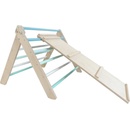 Montessori ELIS DESIGN Piklerovej trojuholník light + doska 2v1 natur modré priečky