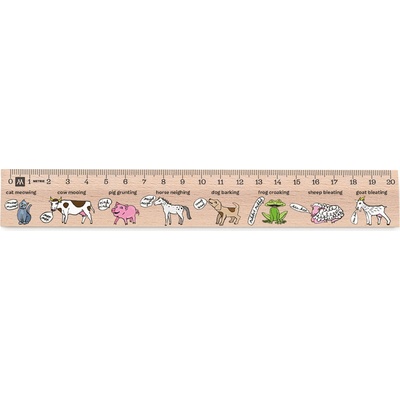 Metrie Didakt-M02 Dřevěné pravítko s potiskem Animals Speak 20 cm