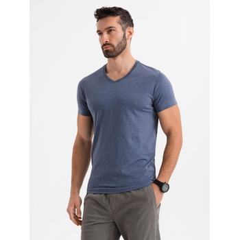 Ombre Clothing Мъжка класическа памучна тениска BASIC с V-образно деколте - синьо меланж Ombre Clothing | Sin | МЪЖЕ | S