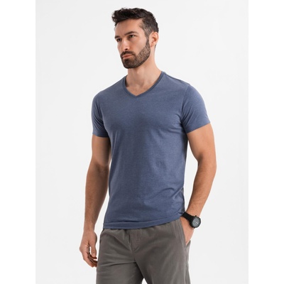 Ombre Clothing Мъжка класическа памучна тениска BASIC с V-образно деколте - синьо меланж Ombre Clothing | Sin | МЪЖЕ | S