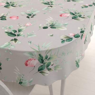 Biante bavlna oválny obrus Sandra SA-452 Ružové kvety na sivom 50x100 cm