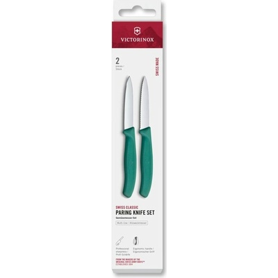 VICTORINOX Swiss Classic paring knife set 2 ks 8cm straight/wavy pointed tip green box