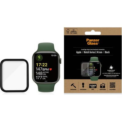 PanzerGlass Стъклен протектор за часовник PanzerGlass за Apple watch Series 7, 41mm, AntiBacteria - Черен
