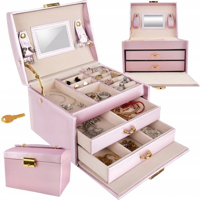 ISO 6400 šperkovnice se zrcadlem na klíč růžová