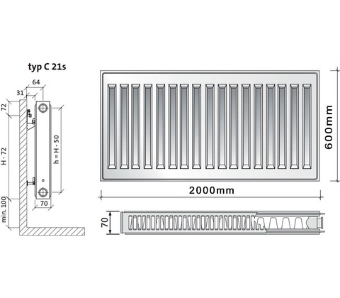 Purmo C21s 600 x 2000