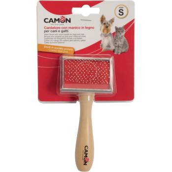 Camon Slicker brush with wooden handle S - Дървена четка с метални щифтове с пластмасово покритие, 6/4, 5 см