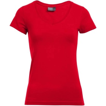 Promodoro 3086 / Дамска тениска slim fit с V-образно деколте - огненочервена M (403086u3502)