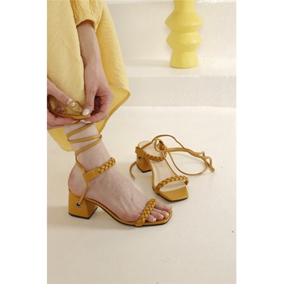 Moda Trend Дамски сандали с връзки - Горчица #327886 (327886_Горчица)