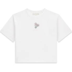 GUESS Бяла тениска за момиче с нежно цвете Guess