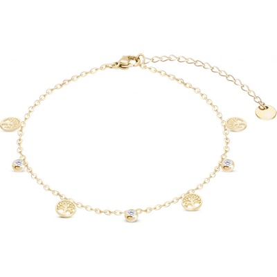 Biju Řetízek na nohu z chirurgické oceli, pozlacený 14k, strom života se zirkony 2002308 – Zboží Mobilmania