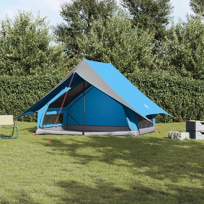vidaXL Семейна палатка с покрив Синьо и сиво 256 x 256 x 185 см (4100677)
