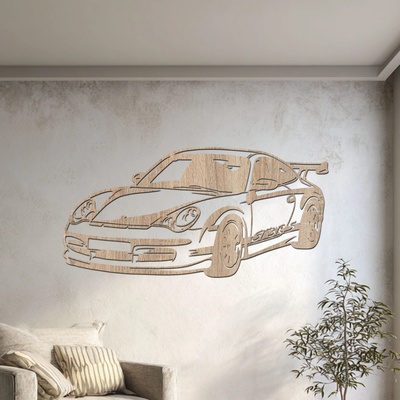 dřevo života Dřevěný obraz Porsche 911 GT3 RS Rozměry (cm): 80x39, Zvolte barvu dekoru: Dub Sonoma