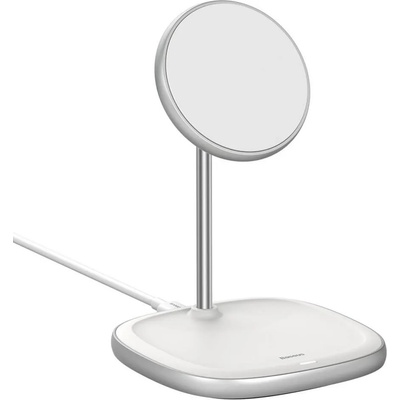 Baseus Magnetic Wireless Qi Charging Stand 15W (WXSW-01) - поставка (пад) за безжично зареждане за iPhone с Magsafe (бял)
