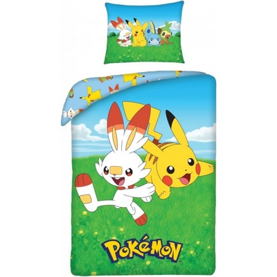 Halantex bavlna obliečky Pokémoni motív Scorbunny a Pikachu 70x90 140x200