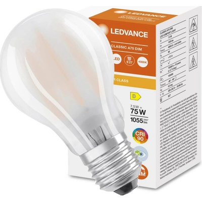 Ledvance LED žárovka LED E27 A60 7,5W = 75W 1055lm 4000K Neutrální bílá 300° CRI90 Filament Mléčná Stmívatelná Superior