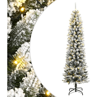 vidaXL Изкуствена коледна елха, 150 LED и флокиран сняг, 120 см (3315768)