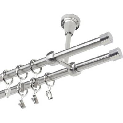 OK-GarnýžeCZ Garnýž kovová dvouřadá 19mm Pullo double nerez 440 cm do stěny / kroužky s žabkou