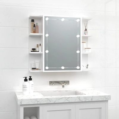 vidaXL Огледален шкаф с LED, бял гланц, 70x16, 5x60 см (808879)