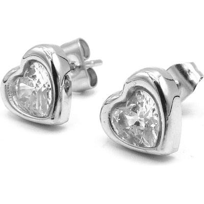 Steel Jewelry Náušnice SRDCE s bílým krystalkem z chirurgické oceli NS250114