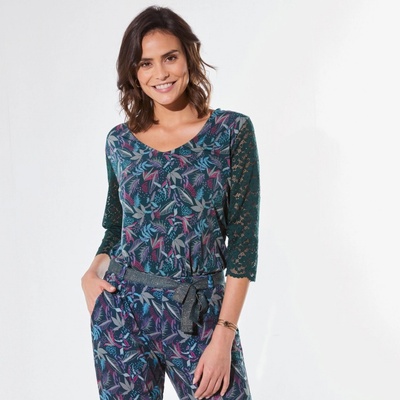 Tričko s potlačou a čipkou bronzová