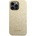 GUESS Glitter Flakes Metal Logo Case - хибриден удароустойчив кейс за iPhone 14 Pro (златист)