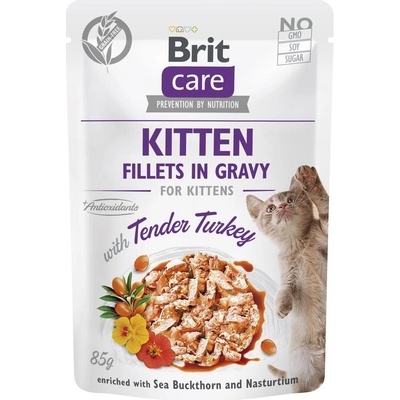 BRIT CARE Cat Kitten Filé v omáčke s jemným morčacím mäsom obohatené o rakytník a nasturtium 24 x 85 g