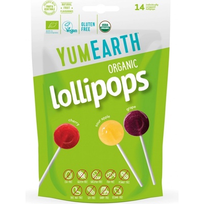 YumEarth BIO Kyselá lízátka s příchutí jablka třešně a hroznů 14 ks 85 g