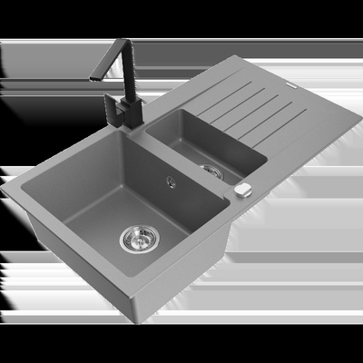 Matias гранитна мивка 1, 5 отделения с отцедник и кухненски смесител Rita, сив - 6502-71-670300-70 (6502-71-670300-70)