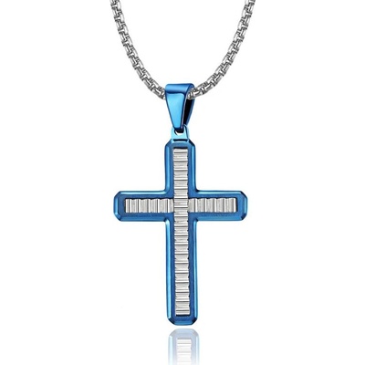 Impress Jewelry Přívěsek z chirurgické oceli Křížek Blessed Modrý 200218180050B