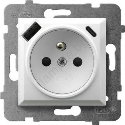 OSPEL - Стенна безрамкова розетка 230V + 1xUSB-A + 1xUSB-C ARIA бяла (OE0029)