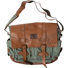 OldCottonCargo BALTIMORE BAG 7019 zelený s kůží 14 l